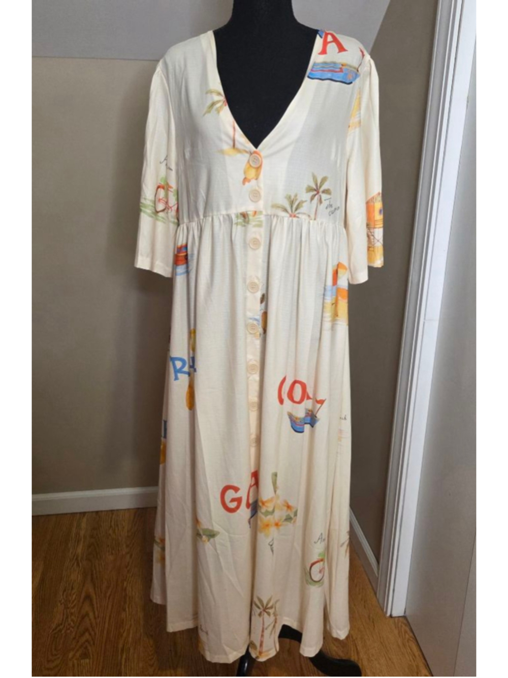 Unbranded Beige Multi-color Beach Print Maxi Dress M - Picture 2 of 5